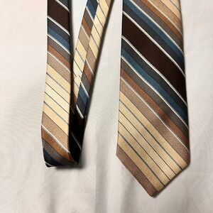 Vintage JCPenney The Men's Shop Striped Tie Brown Tan Blue Diagonal Wide Retro